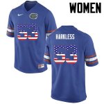 Women's Florida Gators #53 Kavaris Harkless NCAA Nike Blue USA Flag Fashion Authentic Stitched College Football Jersey VKC7262TS